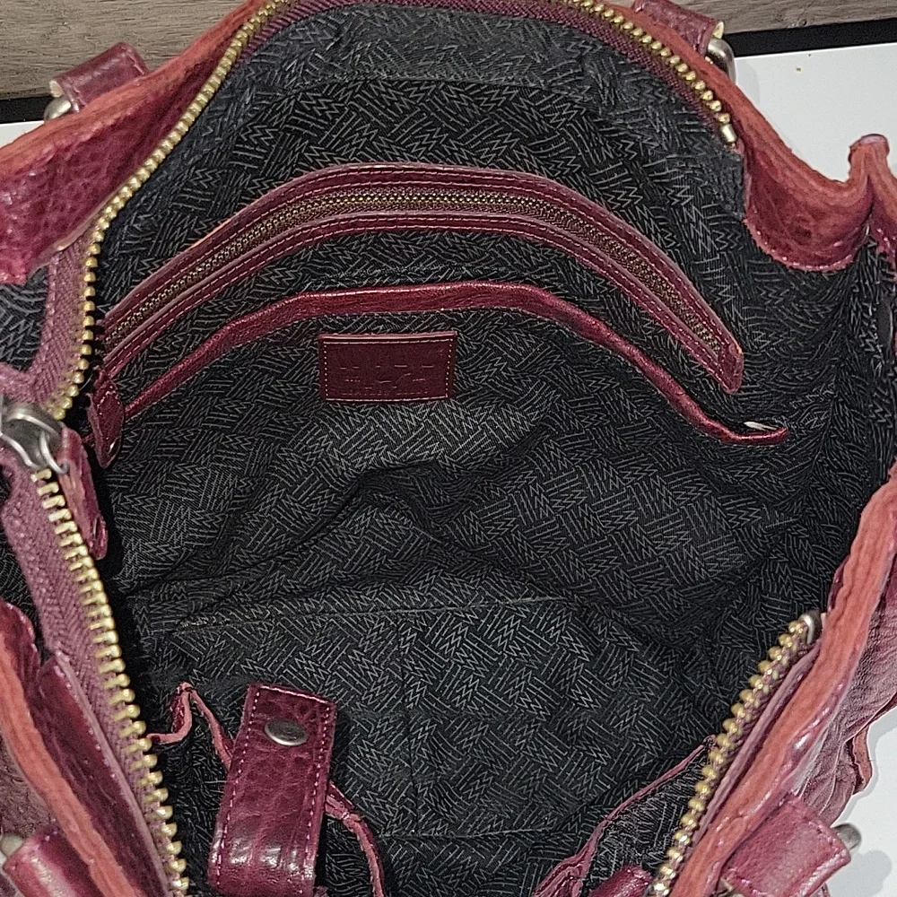 Large WILL Leather Goods Burgundy Heavy Leather Tote Bag